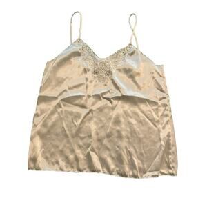 Vintage Diana Hand Embroidered Elegant Silky Spaghetti Strap Cami Camisole M